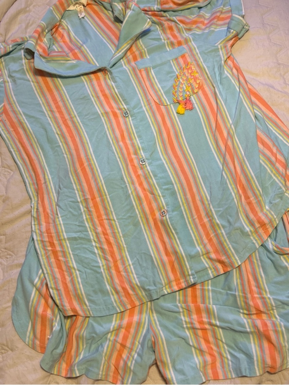 Matilda Jane Pastel Stripe Button Front Sleep Set in Aqua, Coral, Yellow